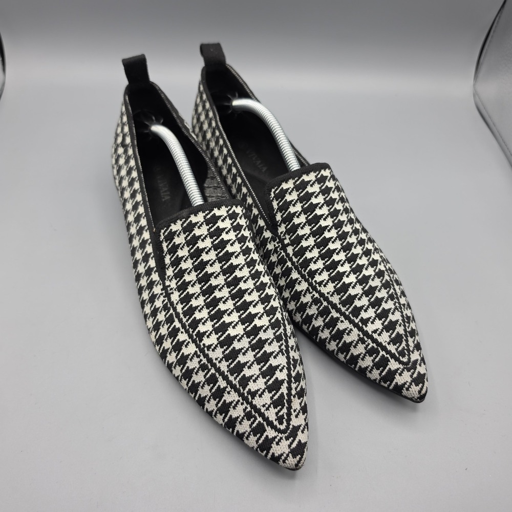 VIVAIA Loafers Womens 42 Black White Houndstooth Pointed Toe Knit Low Heel